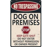 HEBELYX Panneau « Beware Of Dog » pour clôture « No Trespassing Dog On Premises » pour chiens de jardin - Panneau d'avertissement pour la propriété - Panneau humoristique en métal « Dog In Yard