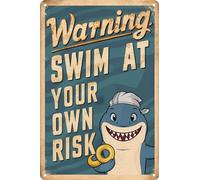 HEBELYX Panneau d'avertissement de sécurité amusant - Panneau d'avertissement « Swim at Your Own Risk » en étain pour piscine, plage, parc aquatique, décoration extérieure 20,3 x 30,5 cm, neuf - 2231