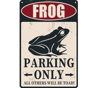 HEBELYX Panneau en étain motif grenouille « Frog Parking Only » - Décoration murale vintage - Motif grenouille - 20,3 x 30,5 cm