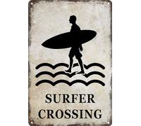HEBELYX Panneau en métal avec motif de croisement de surfeur - Décoration murale esthétique - Planche de surf - 20,3 x 30,5 cm