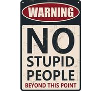 HEBELYX Panneau humoristique en métal « No Stupid People Beyond This Point » - Inscription « No Stupid People Beyond This Point » - 20,3 x 30,5 cm