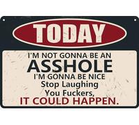 HEBELYX Panneau humoristique en métal « Today I'm Not Gonna Be An I'm Gonna Be Nice Stop » - Décoration murale pour maison, bureau, ferme, café, garage, bar - 20,3 x 30,5 cm