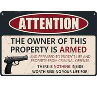 HEBELYX Panneau « No Trespassing » - Panneau en métal « No Trespassing Gun » - Antirouille, résistant aux intempéries - Panneau « Keep Out » pour la maison et le jardin - 30,5 x 20,3 cm - Eight - 1166