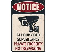 HEBELYX Panneau « Private Property No Trespassing », panneau de surveillance vidéo extérieur, panneau en métal amusant 30,5 x 20,3 cm, panneau de caméra de sécurité pour la maison, les entreprises