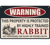 HEBELYX Plaque vintage en étain avec motif lapin « Warning This Property is Protected by a Highly Trained Rabbit », panneau d'avertissement amusant pour la maison, décoration murale rétro en métal