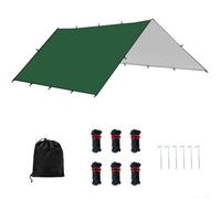 HEBEOT Bâche imperméable 420D pour camping, randonnée, activités de plein air avec cordes coupe-vent et clous de sol, vert, taille L : 365,8 x 292,1 cm
