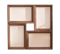 HEBEOT Élégant cadre photo à quatre grilles pour mur ou table - Pour photos de 10,2 x 15,2 cm - Finition bois teck - Décoration d'intérieur - 29 x 29 cm (noyer)