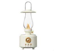 HEBEOT Haut-parleur de style rétro avec lampe à kérosène, portable et sans fil pour le camping en plein air et la création d'une atmosphère chaleureuse (blanc)