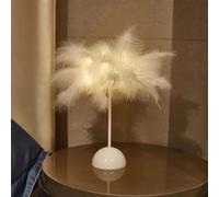 HEBEOT Lampe de table en plumes décoratives en plumes Lampe de chevet pour chambre à coucher, salle d'étude, salon 9 x 21,8 cm (blanc)