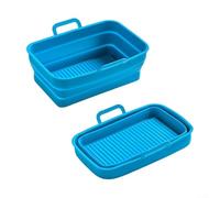 HEBEOT Lot de 2 paniers rectangulaires pliables en silicone pour friteuse à air comprimé - 19,5 x 12,7 x 7 cm - Inserts réutilisables pour la cuisson à la vapeur (bleu)