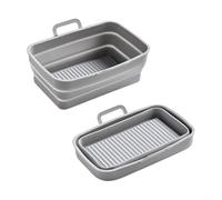 HEBEOT Lot de 2 paniers rectangulaires pliables en silicone pour friteuse à air comprimé - 19,5 x 12,7 x 7 cm - Inserts réutilisables pour la cuisson, la rôtisserie, la cuisson à la vapeur (gris)