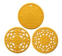 HEBEOT Lot de 3 dessous de plat creux en silicone sculpté pour cuisine, dessous de plat, dessous de plat, comptoirs, tables de 20 cm (jaune)