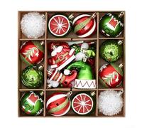 HEBEOT Lot de 46 boules de Noël peintes à la main en plastique aux couleurs vives pour sapin de Noël, couronne de Noël, guirlande, décoration d'intérieur, boîte festive (rouge, vert, blanc)
