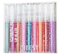 HEBEOT Lot de 9 brillants à lèvres hydratants longue durée avec finition miroir nacrée à construire - Texture en verre coloré - Parfum fruité - Multicolore