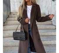 HEBEOT Manteau long en laine à double boutonnage pour femme, col à revers de couleur unie, bouton sur le devant, manteau pleine longueur pour l'automne et l'hiver (M, marron)