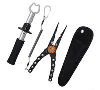 HEBEOT Pince de pêche en alliage d'aluminium avec pince à mâchoire en acier inoxydable et extracteur de crochet avec corde et pince à lèvre pour pêcheurs, noir
