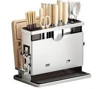 HEBEOT Porte-ustensiles à ventouse avec 3 compartiments en métal pour comptoir de cuisine ou montage mural, drainage et séchage rapides, gris (acier inoxydable)