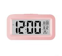 HEBEOT Réveil LCD avec thermomètre calendrier, grand écran, plusieurs réglages d'alarme, mesure précise de la température, sélection des couleurs, son d'alarme doux (rose)