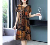 HEBEOT Robe décontractée rétro à manches courtes pour femme, coupe ample pour mère, disponible en L à 5XL, tissu polyester noir ou rouge, confortable à porter au quotidien (3XL noir)