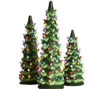 HEBEOT Sapin de Noël pré-éclairé avec minuterie automatique, lumières LED à haute efficacité énergétique, finition effet céramique, décoration vintage pour fête de table ou étagère (ensemble)