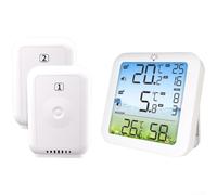 HEBEOT Thermomètre numérique pour réfrigérateur avec deux capteurs de température et d'humidité sans fil Grand écran couleur Alarme haute et basse température Crochet magnétique USB