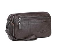 Hebetag Pochette en cuir pour homme et femme - Porte-monnaie - Porte-monnaie - Porte-monnaie - Sac à main d'affaires avec plusieurs compartiments - Café