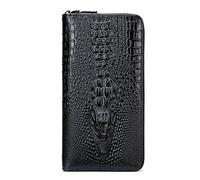 Hebetag Portefeuille long en cuir pour homme - Organiseur de téléphone - Sac de poignet pour pièces de monnaie, cartes bancaires - Portefeuille vintage, noir, Portefeuille long tendance pour homme