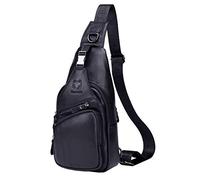 Hebetag Sac à bandoulière en cuir pour homme et femme, voyage, sports de plein air, #04 noir, Medium, Sac à dos en cuir vintage