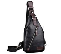 Hebetag Sac à bandoulière en cuir sac à dos de randonnée pour hommes femmes voyage en plein air Camping pêche bandoulière épaule poitrine sac à dos Noir