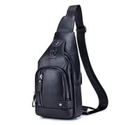 Hebetag Sac à bandoulière en cuir sac à dos de randonnée pour hommes femmes voyage en plein air Camping pêche bandoulière épaule poitrine sac à dos Noir