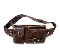 Hebetag Sac Banane en Cuir pour Homme et Femme - Ceinture Ventrale - Sac à Main pour Voyage, Course à Pied, randonnée, Camping, téléphone Portable, Marron foncé