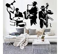 HEBIQUAN Jazz Wall Decal Saxophone Instrument Outils Bande Lecteur de Musique Vinyle Amovible Peinture Murale Salon Art Déco, noir, 57x34cm