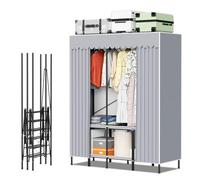 Hebitod Armoire en tissu solide 138 x 170 x 48 cm avec structure en tube d'acier, construction pliable avec renfort, capacité de charge jusqu'à 100 kg, protection contre la poussière et les regards