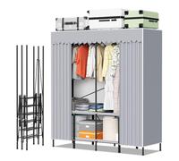 Hebitod Armoire en tissu solide 158 x 170 x 48 cm avec structure en tube d'acier, construction pliable avec renfort, capacité de charge jusqu'à 100 kg, protection contre la poussière et les regards