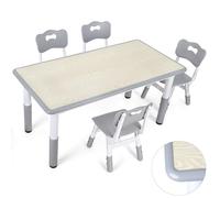 Hebitod Ensemble de bureau réglable pour enfant avec 1 table et 4 chaises - Hauteur réglable - Multifonctionnel - Pieds en caoutchouc antidérapants - Pour enfants - Table de 120 x 60 cm - Chaises de
