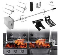 Hebitod Kit de tournebroche, rôtissoire universel, avec 2 aiguilles à viande, pince à viande, poignée et moteur en acier inoxydable, tournebroche électrique, spatule automatique pour barbecue, four et