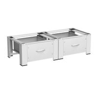 Hebitod Lot de 2 supports de machine à laver avec tiroir 63 x 54 x 32 cm, blanc, pieds en acier renforcé de 150 kg chacun, grand espace de rangement 44 x 48 x 18 cm, base universelle pour machine à