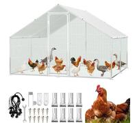 Hebitod - Poulailler avec enclos XXL, 3 x 4 x 2 m - Cages en métal pour petits animaux avec serrure de sécurité et couverture imperméable pour sortie de poules, enclos pour poules, cage pour oiseaux