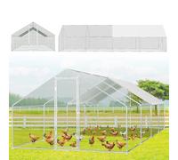 Hebitod - Poulailler avec enclos XXL, 3 x 8 x 2 m - Cages en métal pour petits animaux avec serrure de sécurité et couverture d’échappement imperméable pour poules, cage à oiseaux, plantes