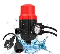 Hebitod Pressostat de pompe, commande de la pompe avec câble, 10 bar, avec indicateur de bar, régulateur de pression, volume 1100 W, 150 l/min, IP65, contrôleur de débit automatique (rouge)