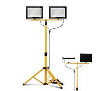 Hebitod Projecteur de chantier LED - 2 x 100 W - Avec trépied et prise de câble de 3 m - Direction réglable - 6500 K - Blanc froid - IP66 - Pour l'intérieur et l'extérieur - Pour chantier, cave