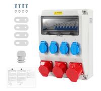 Hebitod Répartiteur d'alimentation industriel 32 A IP65 avec FI 40 A 30 mA type A, distributeur mural avec 4 prises Schuko 16 A, CEE 16 A et CEE 32 A 5 broches, plusieurs fusibles pour l'extérieur et