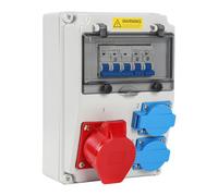 Hebitod Répartiteur de courant 16 A industriel IP65 avec 2 prises Schuko et CEE 16 A 5 broches, sécurisé plusieurs fois avec interrupteur LS, distributeur de courant de construction robuste pour