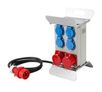 Hebitod Répartiteur de courant de construction, 2 x CEE 16 A 400 V + 4 x 230 V Schuko IP44 5 broches avec câble d'alimentation de 2,5 m avec couvercle de sécurité pour chantiers de construction