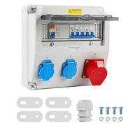Hebitod Répartiteur mural 1 x 16 A 2 x 230 V avec LS+FI, avec disjoncteur, avec RCCB, distributeur avec couvercle rabattable de sécurité, prise CEE 16 A, pour utilisation intérieure et extérieure