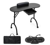 Hebitod Table de machine à ongles pliante portable avec tiroirs, roulettes pivotantes et sac de rangement, table de salon de manucure professionnel, table de machine à ongles portable, noire