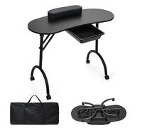 Hebitod Table de machine à ongles pliante portable avec tiroirs, roulettes pivotantes et sac de rangement, table de salon de manucure professionnel, table de machine à ongles portable, noire