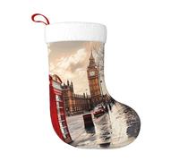 HEBSDFG Bas de Noël rouge imprimé London Street pour décoration de Noël, fête, Nouvel An