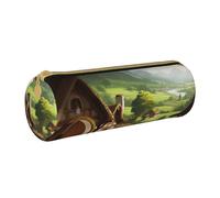 HEBSDFG Beautiful Village Prints Trousse ronde en cuir PVC avec fermeture éclair pour l'école, le bureau, les voyages Cadeau élégant, blanc, Taille unique, Cartable