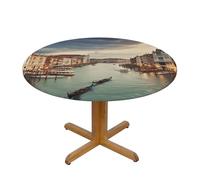 HEBSDFG Belle nappe ronde imprimée paysage Grand Canal M (138 cm de diamètre) - Polyester imperméable à bord élastique pour tables rondes, salle à manger intérieur/extérieur et cadeau